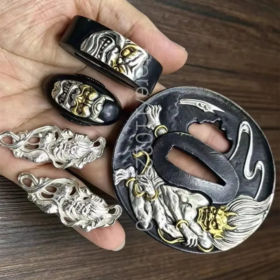 Unique Devil Copper Brass Gold Plated Silver Tsuba Handguard Fuchi Kashira Menuki For Real Japan Samurai Katana Sword Fittings