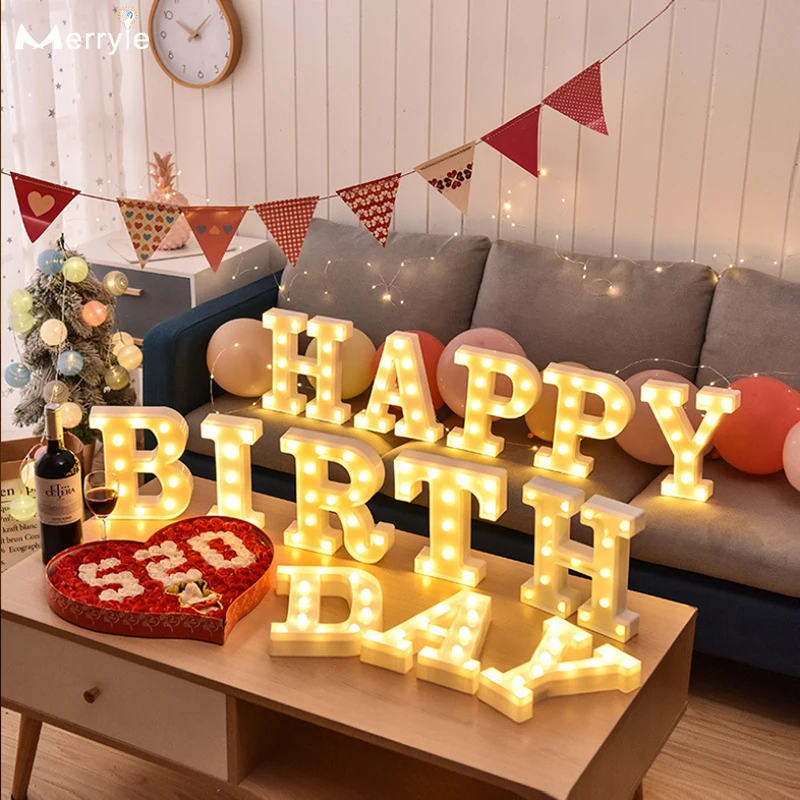 Creative DIY Luminous LED Letter Lights 26 English Alphabet Light for Holiday Home Wedding Birthday Christmas Party Decorations