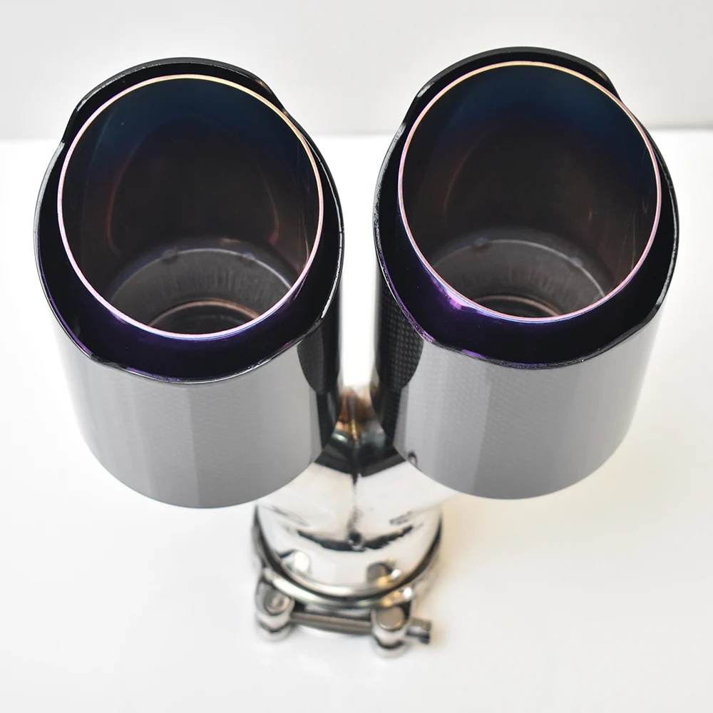 1PC Glossy Straight Carbon Stainless Steel Dual tip Equal Length Muffler Pipe End tail Middle Purple Exhaust Tip With Remu Logo