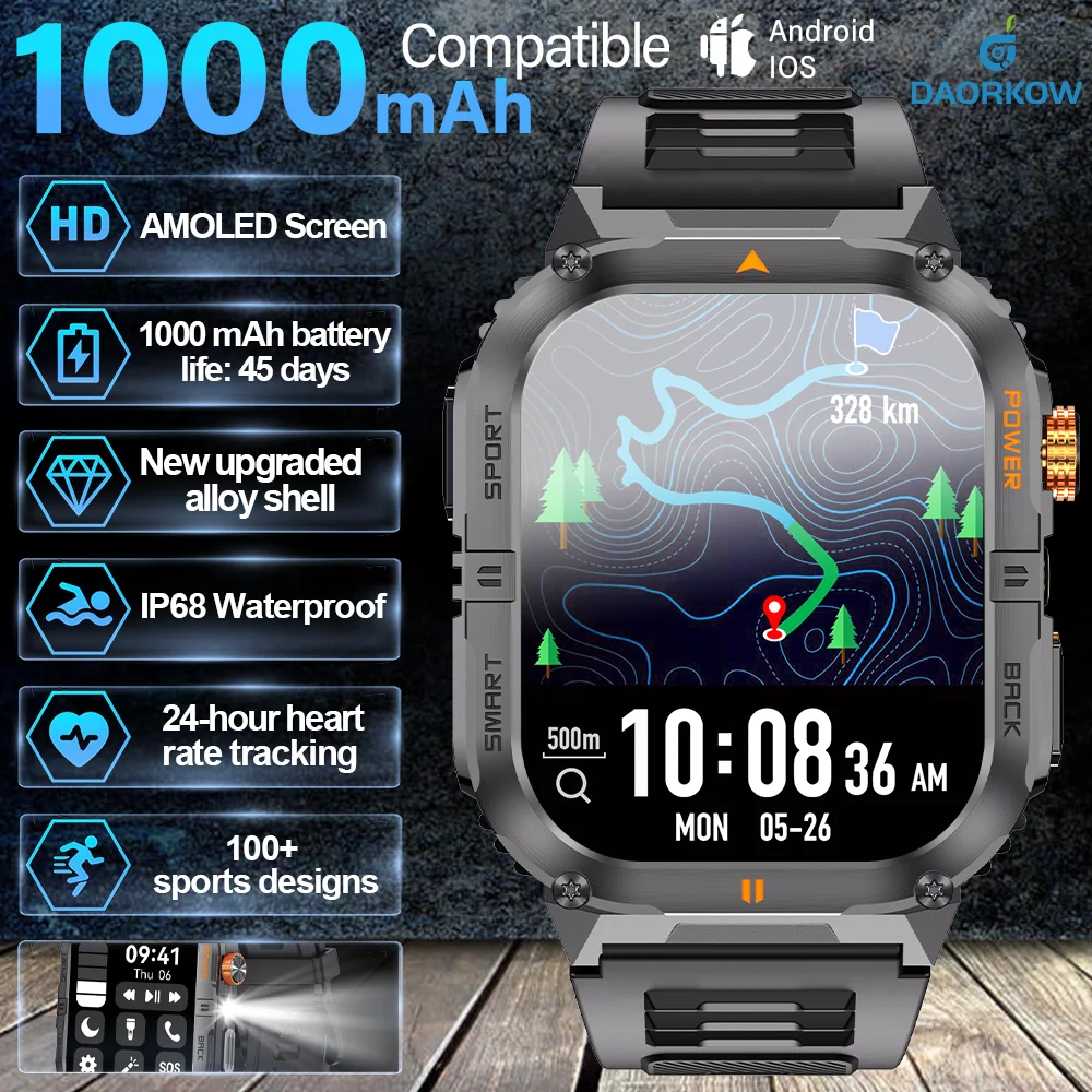 

2025 New Smart Watch Men 1000mAh Ultra Large Battery IP68 Professional Waterproof 2.00" HD Display Outdoor Sports Smartwatch Men