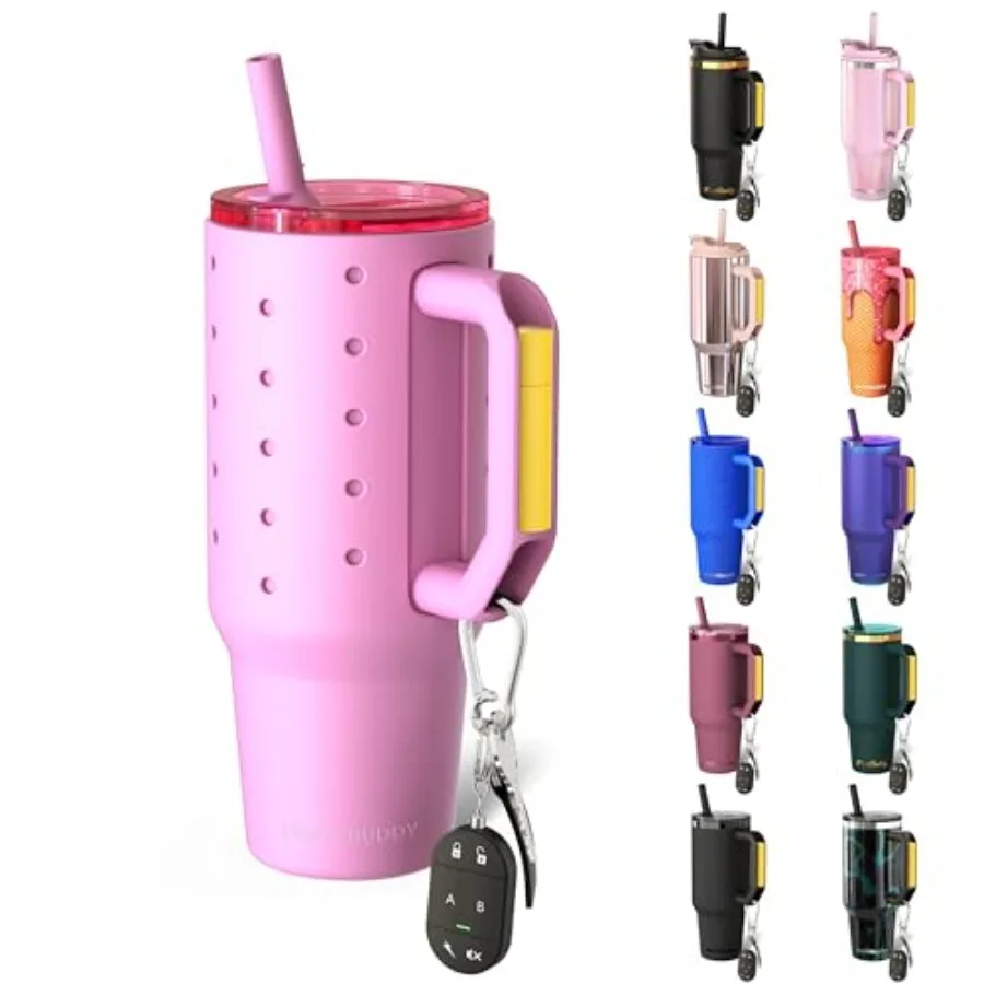 

40 oz Thicc Buddy Tumbler with Silicone Sleeve Customizable with Budz Charms, Insulated Stainless Steel Cup with Handle and Str