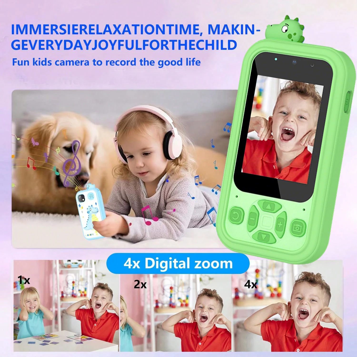 Fonctionnement sur écran tactile pour téléphone pour enfants, caméra 48MP, prend en charge l'enregistrement vidéo HD 1080P équipé d'une carte mémoire de 64 Go et une lecture de carte