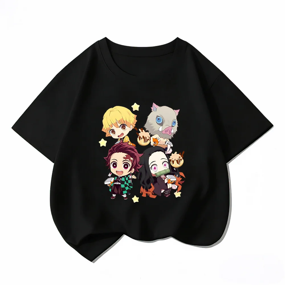 Bandai Demon Slayer Kids T-Shirt 100% Cotton Tanjiro Nezuko Boys Girls Summer Short Sleeve Clothes Children Anime Chibi Tees