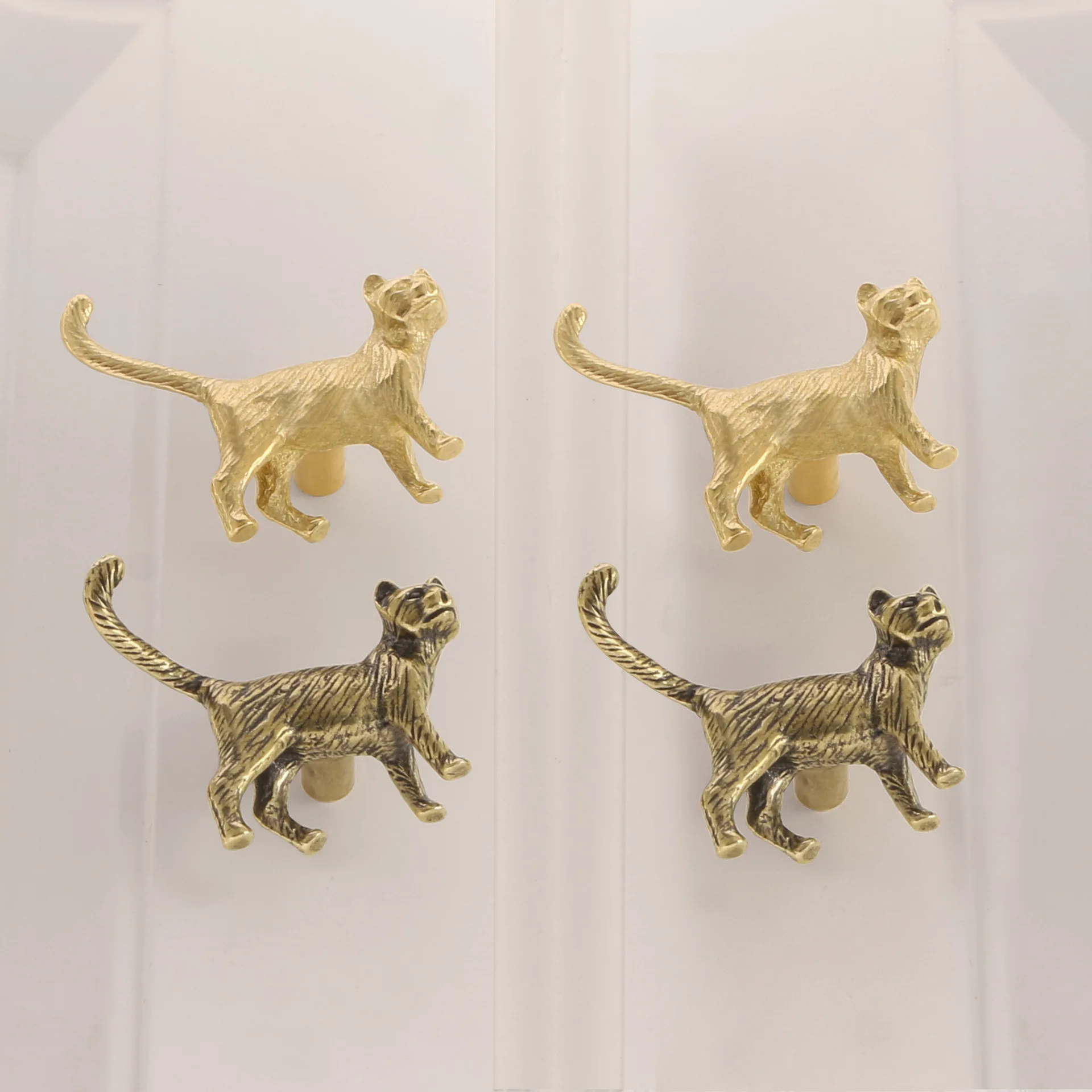 Vintage Hunting Cat Door Knobs Brass Knobs Decorative Cabinet Pulls Drawers DIY Furniture Hardware