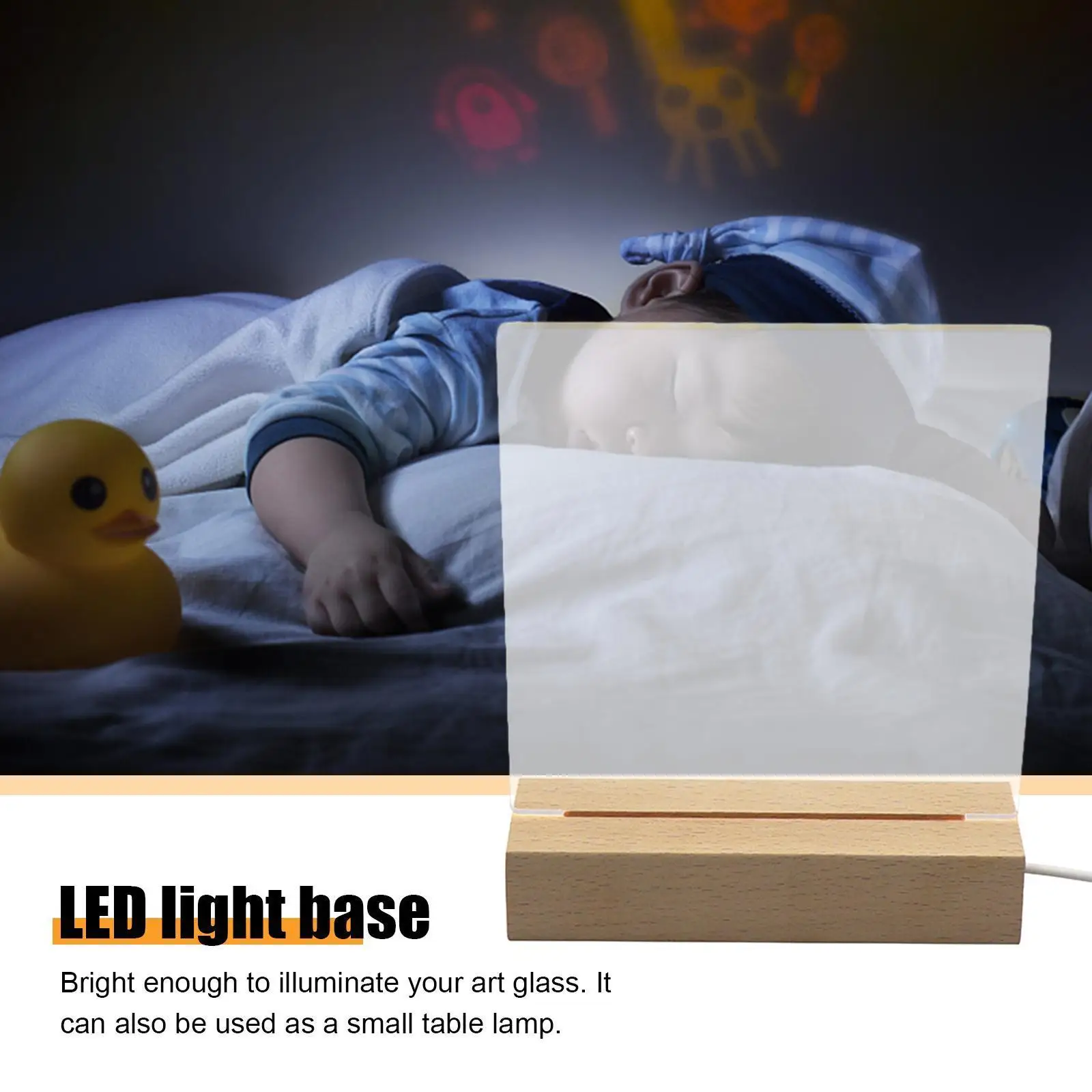 Práctica Base de exhibición LED de madera, soporte iluminado por USB de cristal rectangular, Base de madera USB hecha a mano en 3D, decoración de adornos