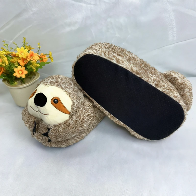 Sandal Rumah Kapas Lucu Motif Sloth Kartun, Sandal Hangat Musim Dingin untuk Pasangan dan Orang Tua-Anak, Sandal Kapas Lucu dan Unik untuk Luar Ruangan