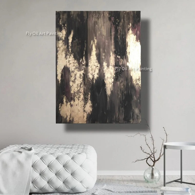 Large Size Abstract Black And Gold Abstract Oil Painting Handmade Thick Texture Abstract Canvas Wall Art Decor For Home Unframed