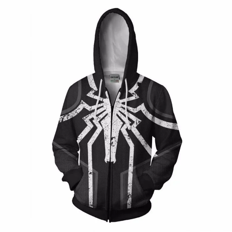 Herbst und Winter neuer Herren-Kapuzenpullover, 3D-gedruckt mit Marvel Spider Man-Muster, Outdoor-Sport, Reißverschluss, modischer