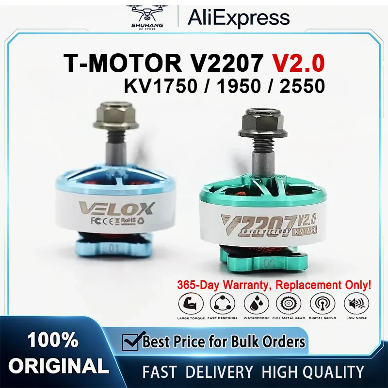 T-Motor Velox V2207 V2.0 Brushless Motor 1750KV 1950KV 5-6S / 2550KV 4S for 5Inch 4Shaft Quadcopter FPV Racing Drone RC
