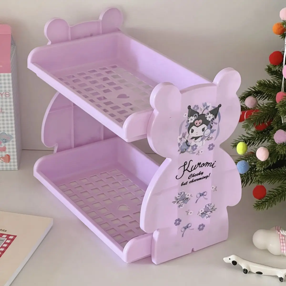 سانريو Kawaii مرحبا كيتي تخزين الرف بلدي ميلودي سينامورول أنيمي الكرتون طبقة مزدوجة سطح المكتب تخزين الرف البلاستيك طوي