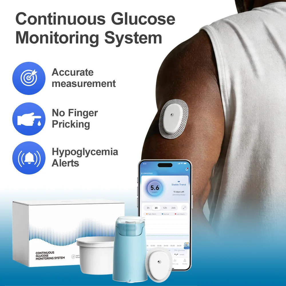 15-Day Continuous Blood Glucose Monitor Sensor CGMS for Real-Time Blood Sugar Tracking with Mobile App No Calibration Required