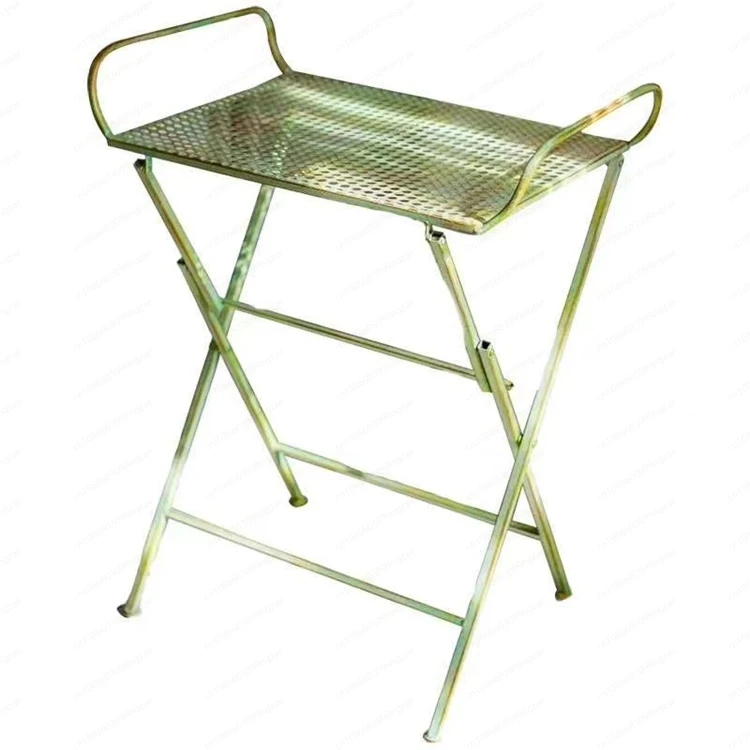 

American country style retro wrought iron old green folding table storage rack