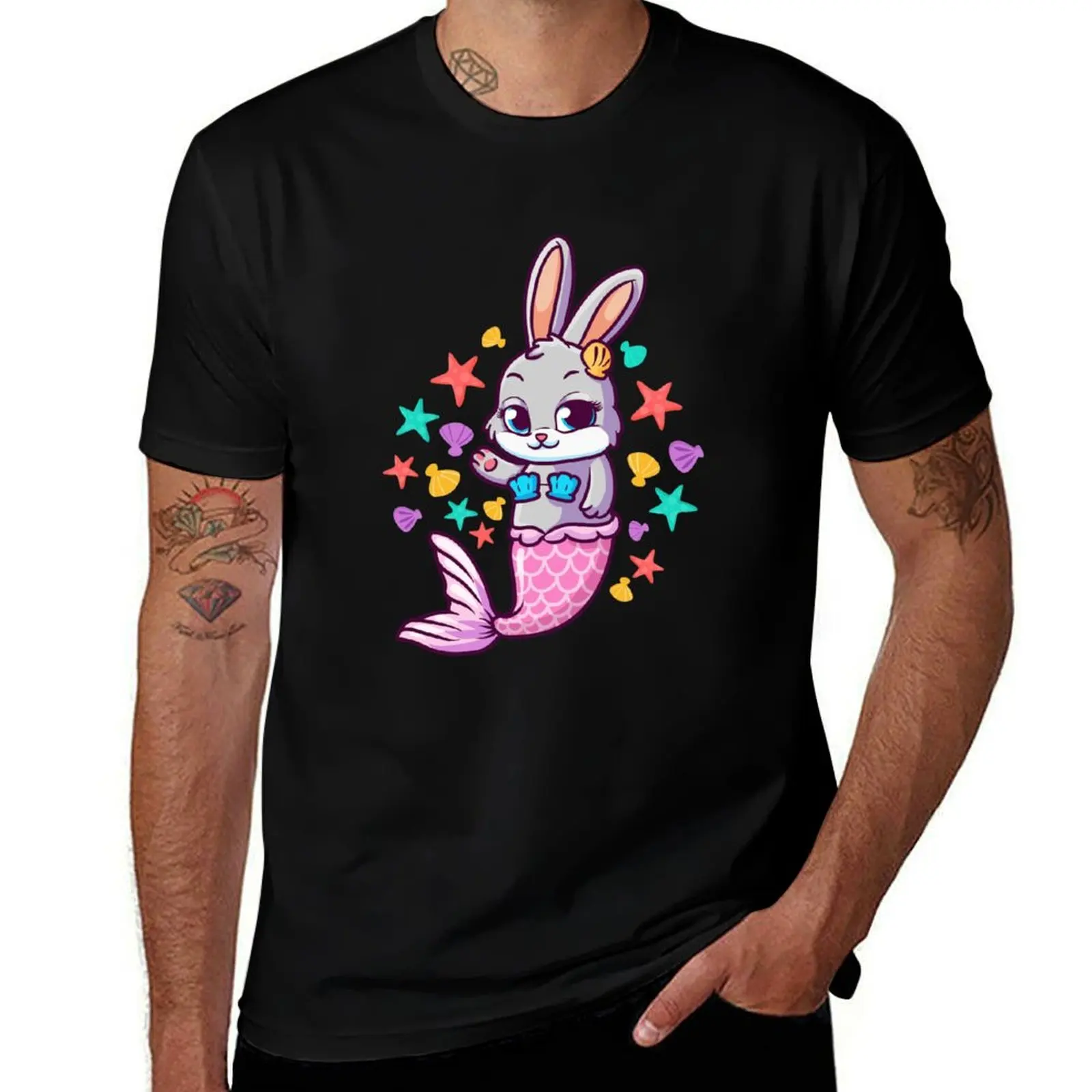 

Cute Bunny Mermaid Swimming Bunnies T-Shirt Classic Graphic Short Sleeve Top