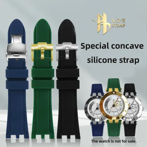 Cinturino per orologio concavo speciale per orologio in gomma siliconica serie doppia Versace V-RACE con accessori tacca per cintura impermeabile da 24mm