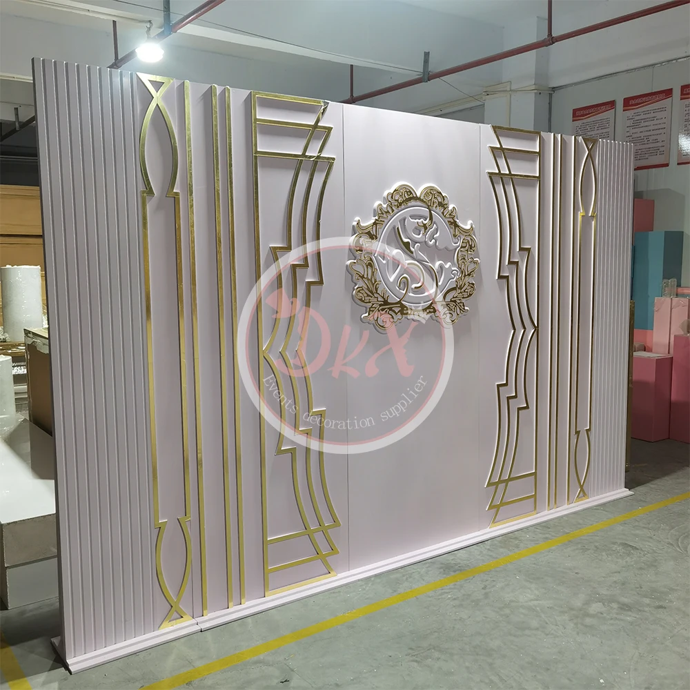 Elegant Gold Stainless Steel White Acrylic Wall Panels Wedding Pvc Acrylic Backdrop Panel Stand