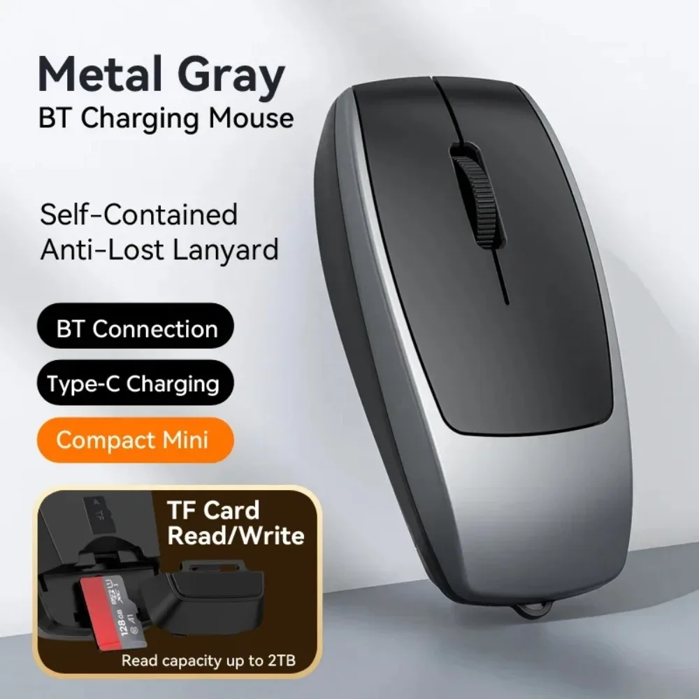 2 In 1 Mini Wireless Bluetooth Mouse Card Reader Silent Mute Button Type-C Rechargeable Super Compact Mice For Laptop PC Office