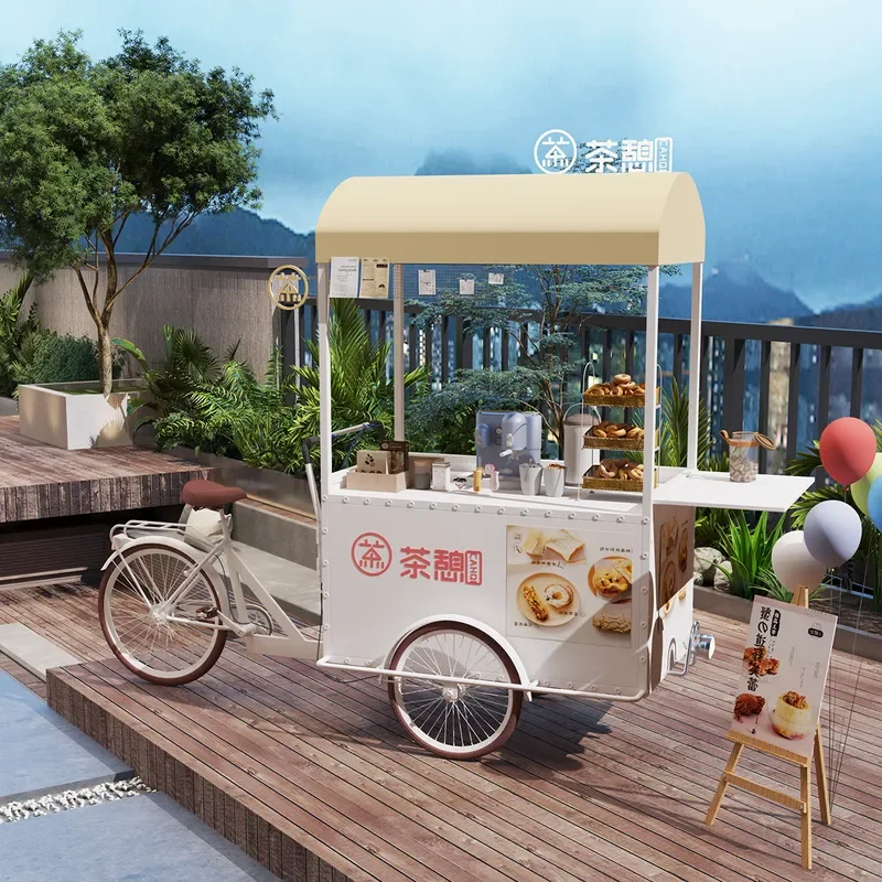 Mobile Three Wheeled Food Cart Outdoor Night Market Snack Stall Movable Promotion Display Float for Square Shopping Mall