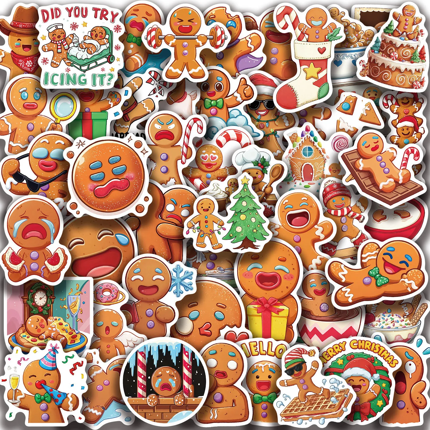 50pcs Christmas Gingerbread Man Stickers Decor Stickers For Scrapbook Notebook Cup Phone Case Stationery Calssroom Decoration