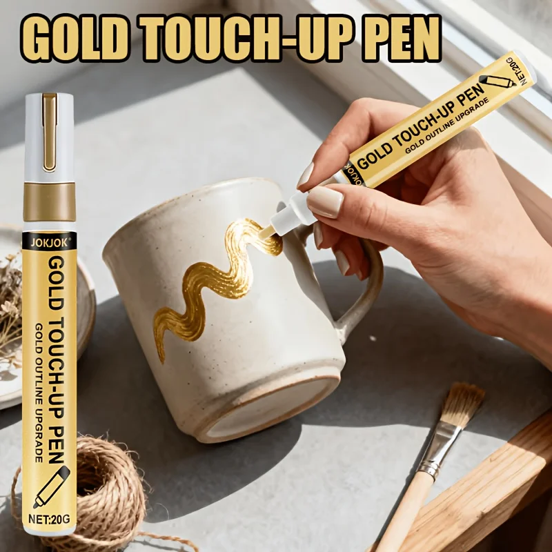 Metallic Gold Touch Up Pen, Fade Resistant Paint Marker, Quick Dry Gold Pen For Furniture Gilding & Multi Surface Decoration