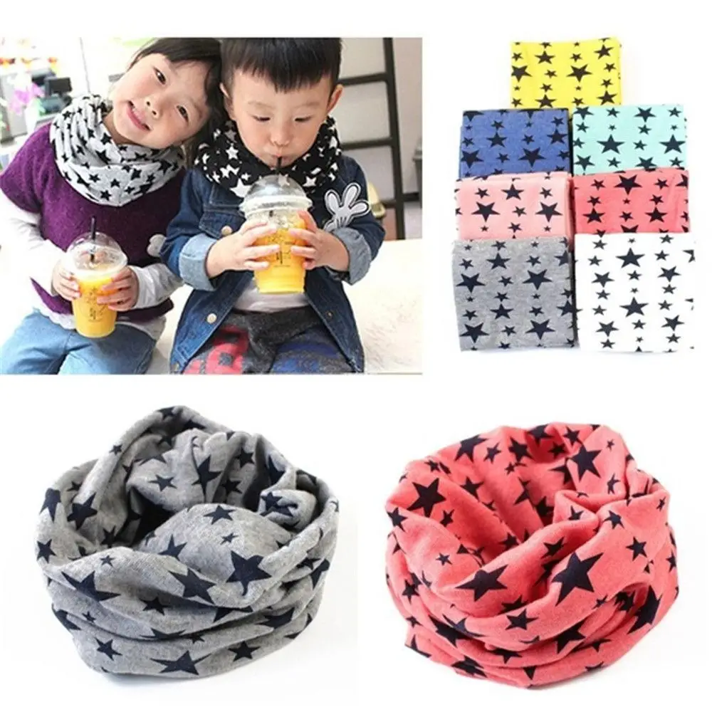 9 Colors Long Scarf Face Bandana Mask Neck Warmer Stars Printed Snood Collar Scarves Children Cotton Scarf