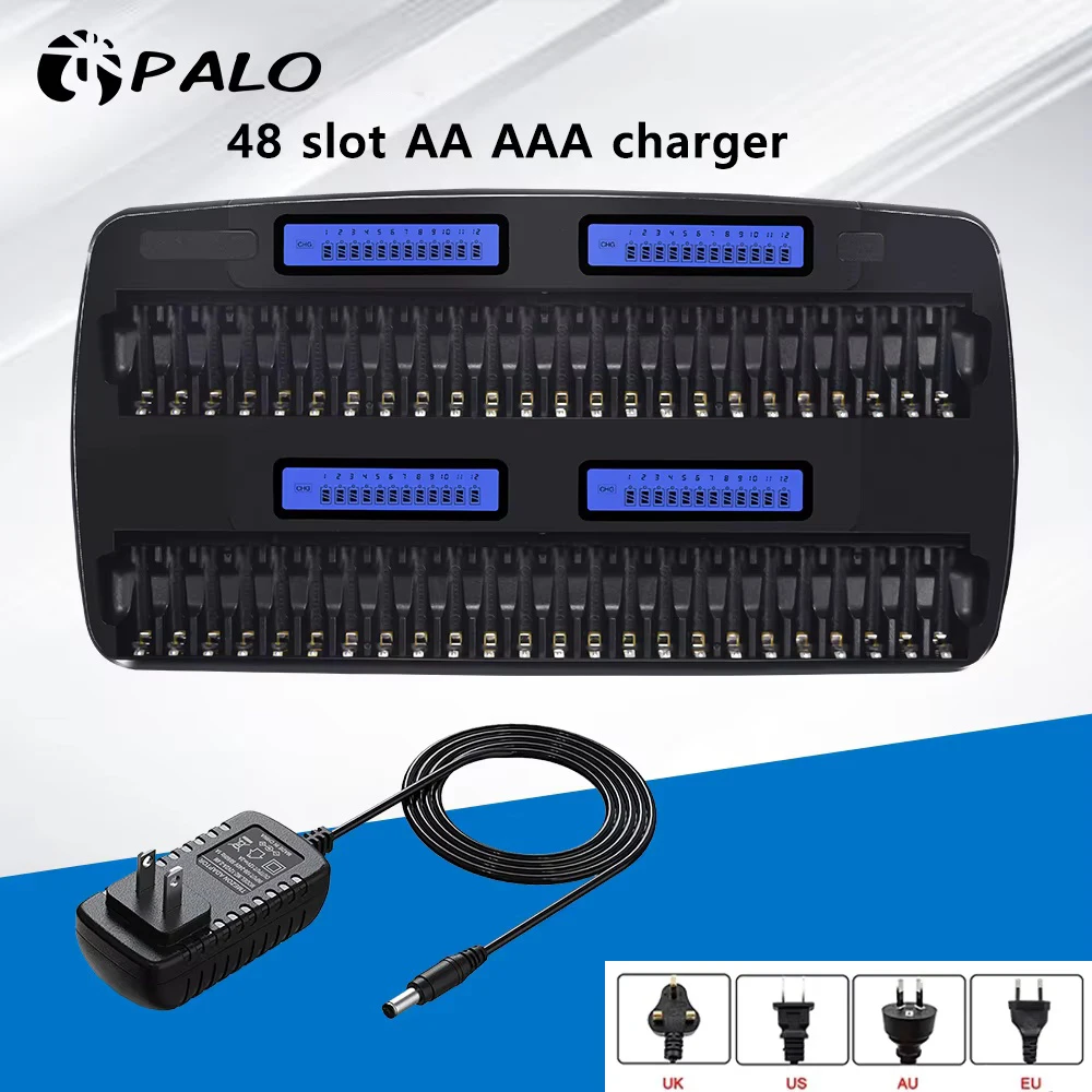 PALO 12/14/16/24/48 Slots Fast Smart Intelligent Charger AA AAA Battery Charger for 1.2V AA AAA NiMH NiCD Rechargeable Battery