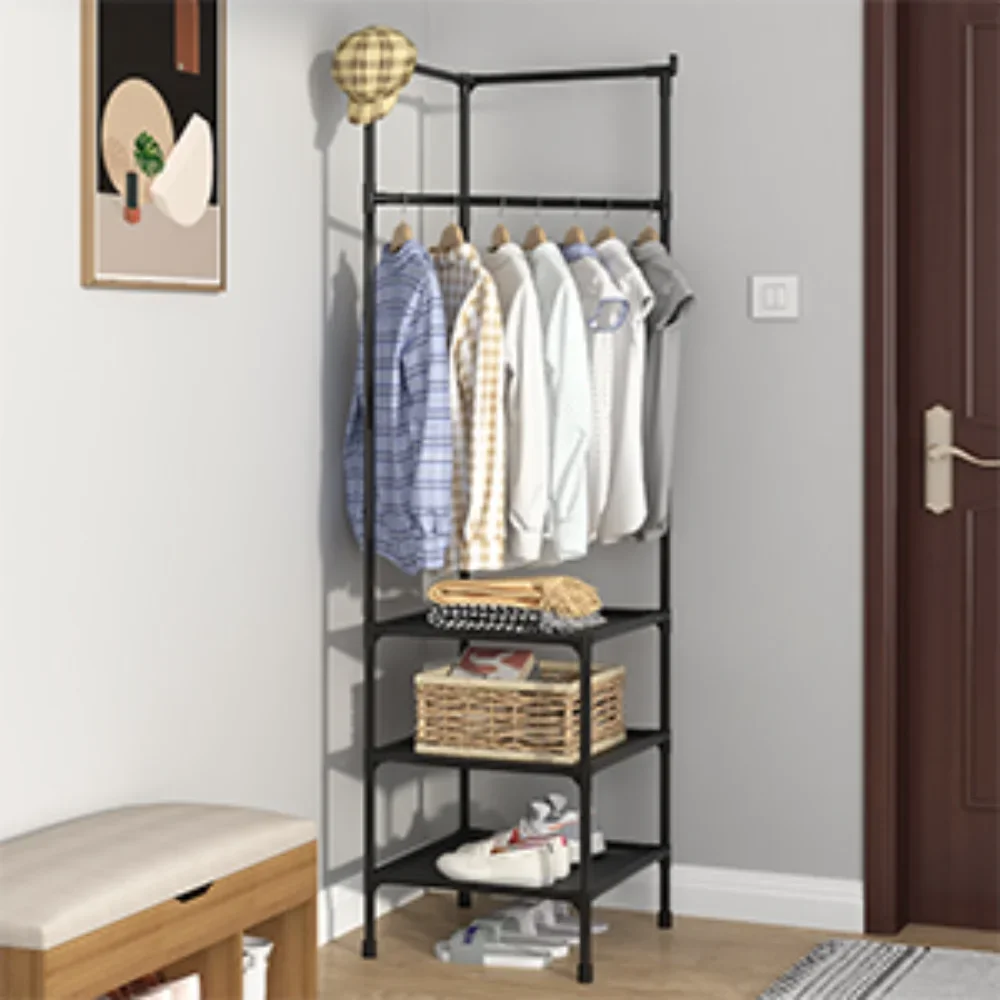 Multi-Layer Corner Coat Rack Floor Standing Clothes Hanger Multilayer Detachable Clothes Coats Racks Simple Integrated Shoe Rack