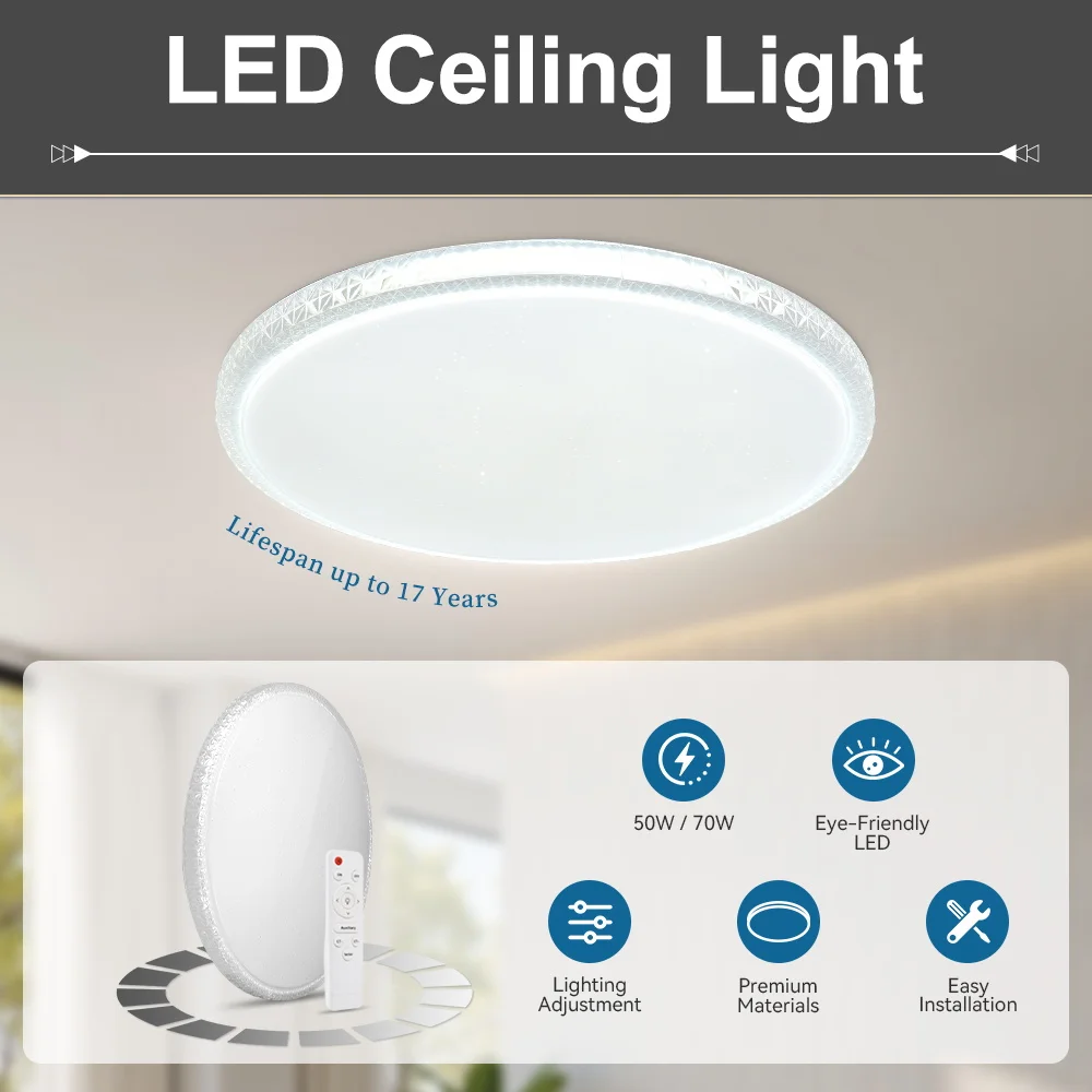 Dimmable LED Ceiling light Crystal Frame Led Ceiling Lamps Remote Control Tricolor Panel Lights For Living Room Bedroom Kitchen