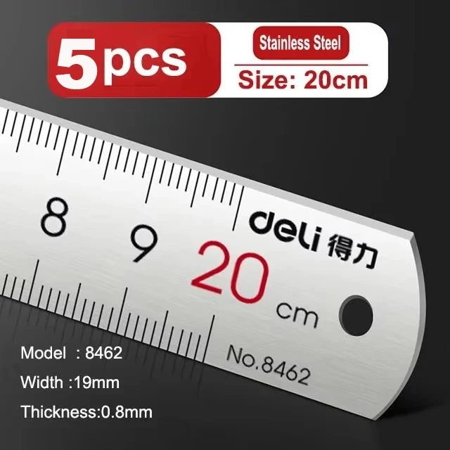Deli Roestvrijstalen Liniaal 15/20/30cm Metalen Rechte Liniaal voor Thuis School Precisie Meten Tekening Tool Levert 1/2/5pcs
