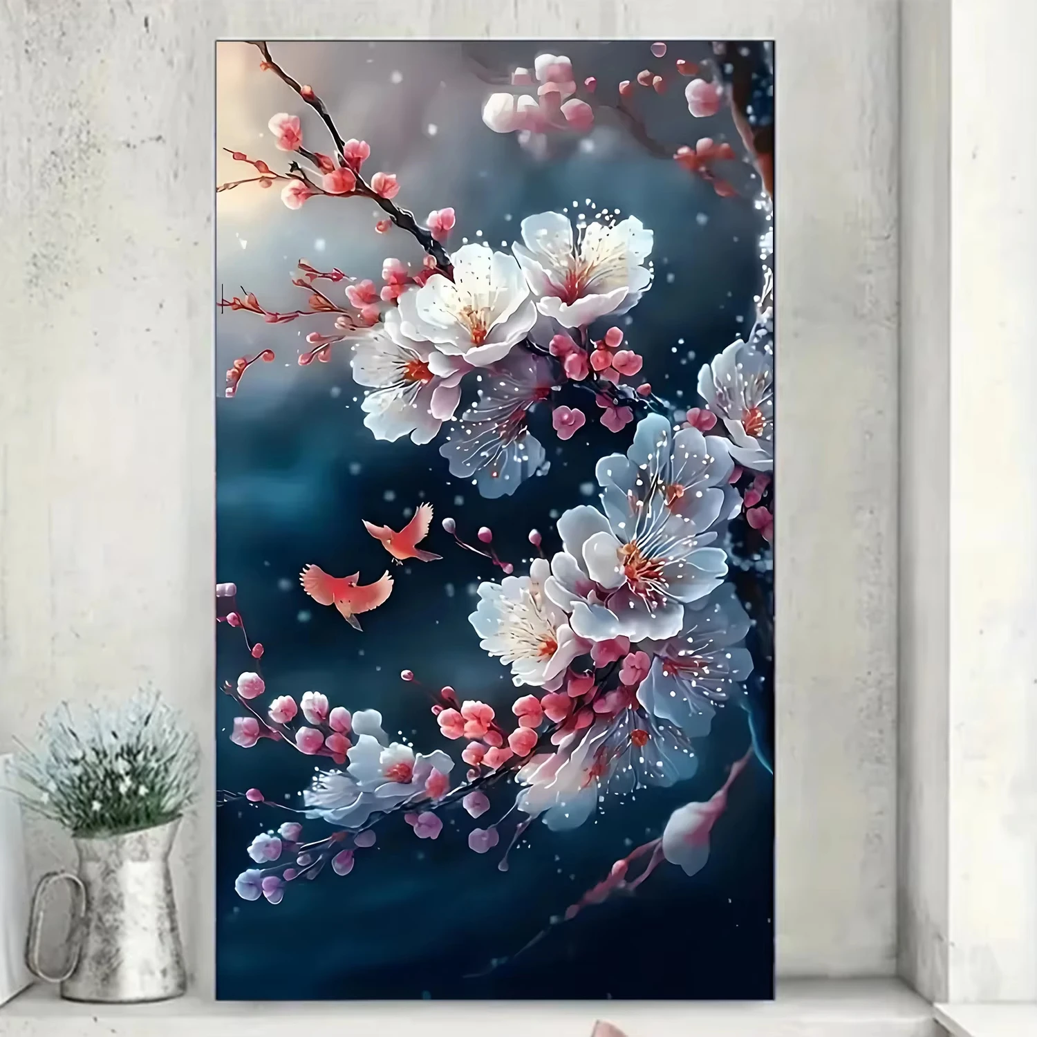 Blumenserie - DIY-Diamantmalerei-Set mit Pflaumenmuster, rahmenlose Voll-Diamantkunst, große Größe 40*80cm