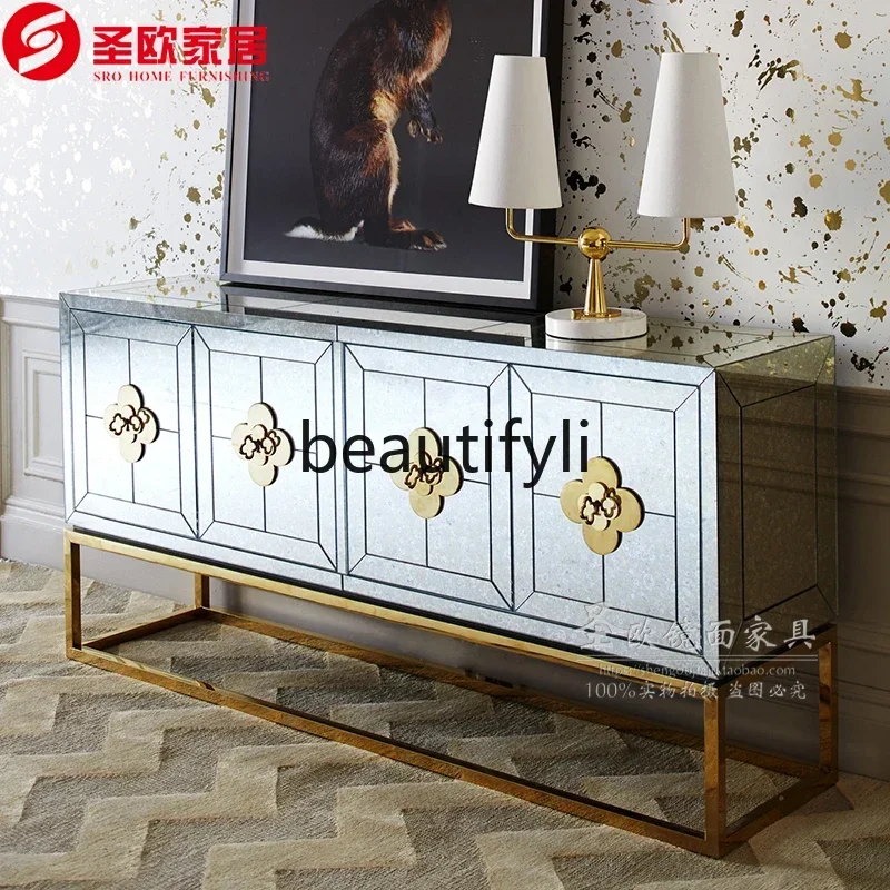 

NQ09Light luxury TV cabinet Mirror living room Stainless steel bedroom TV cabinet TV background wall cabinet