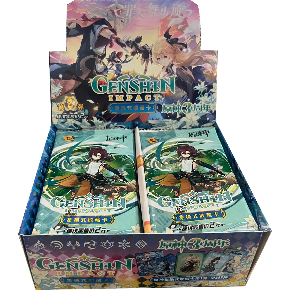 Genshin การ์ดอนิเมะ TCG กล่องการ์ดตัวละครหายากของเล่นเด็กของขวัญวันเกิดของขวัญ