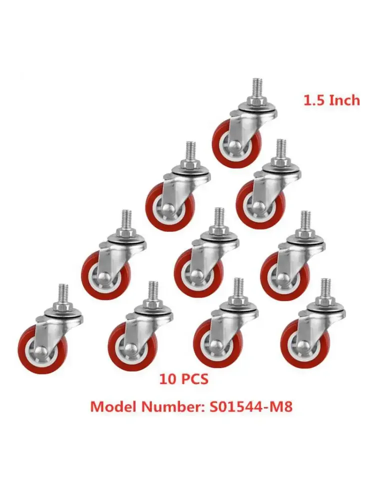 10 Pcs/Lot Spot 1.5 Inch Red Screw Caster M8 Universal Roller Pvc Plastic Wheel Glass Mechanical Backup