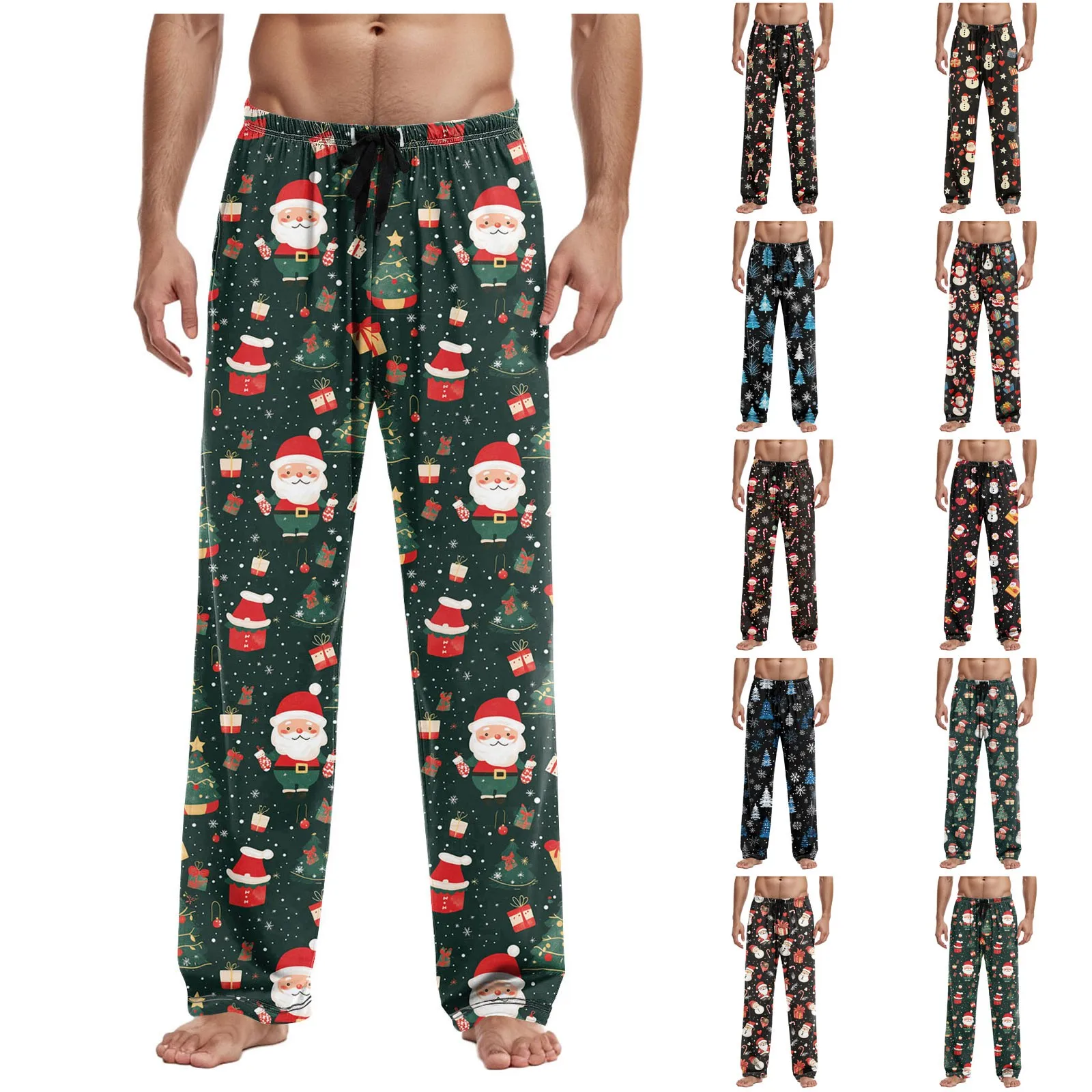 

Рождественские мужские пижамные штаны, несколько дизайнов, мужская одежда для сна с высокой талией и широкими штанинами, мягкая прямая одежда для сна со праздничным принтом