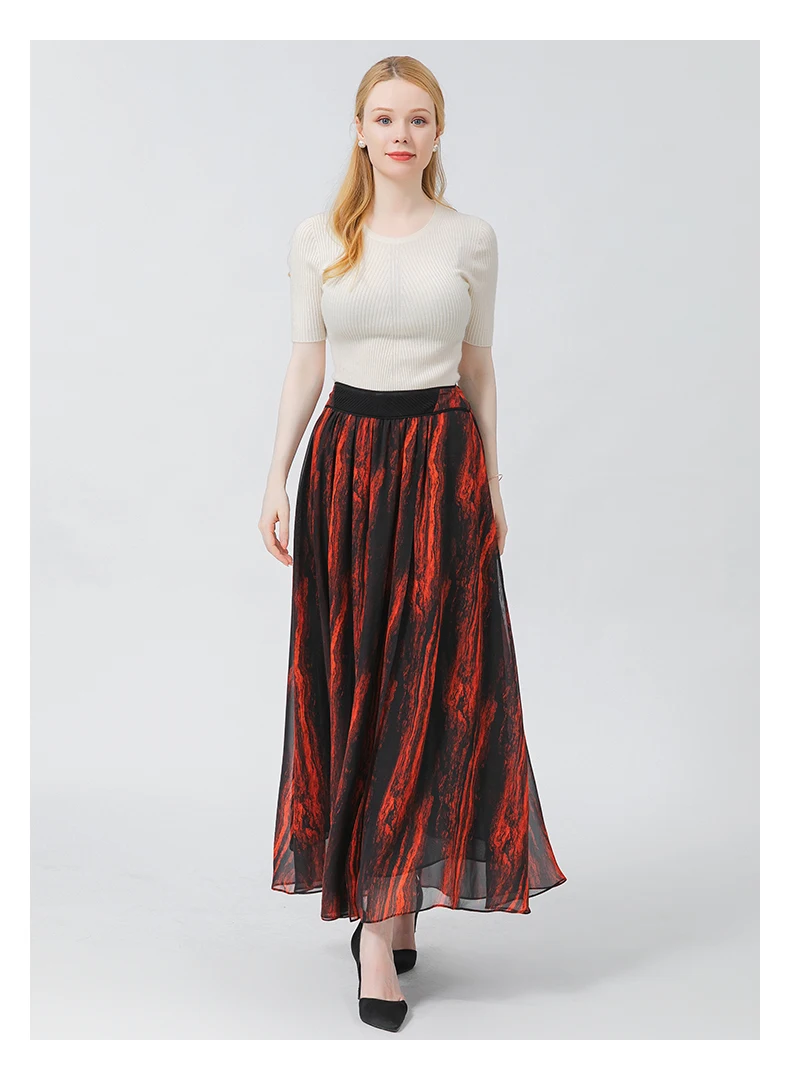 

Women Tie Dye Quality Silk Chiffon Ankle-Length Skirt Streetwear Side Zipper Office Ladies Elegant Chic A-line Skirts CE121