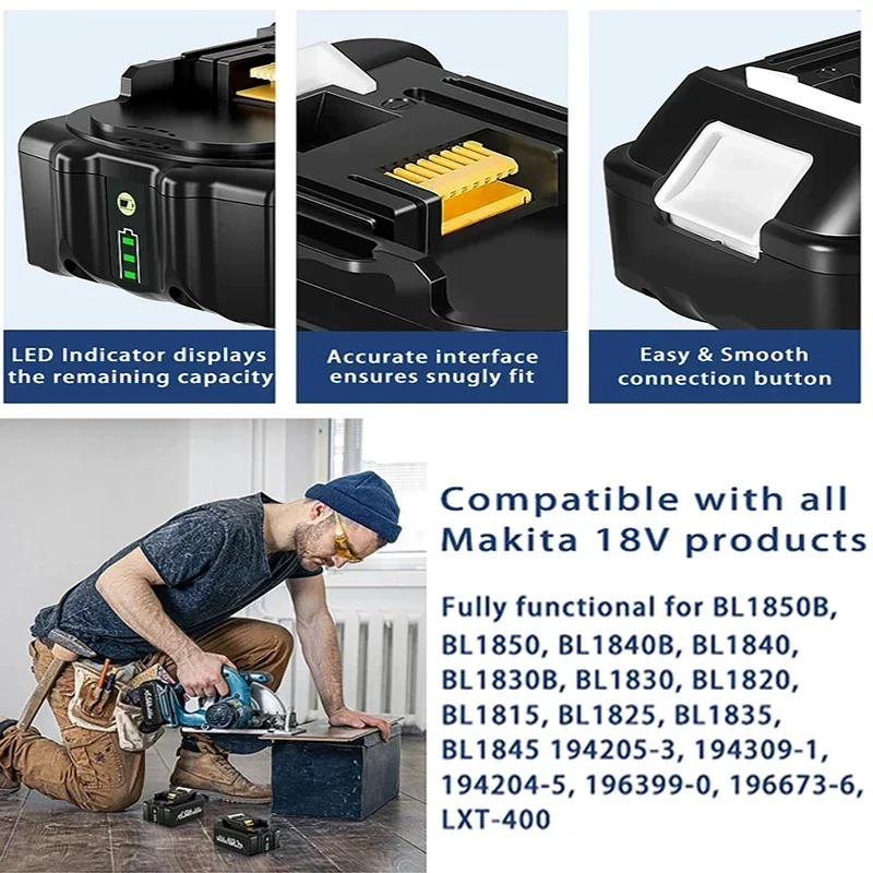 Original 18V 12.0Ah for 18V Makita With LED lithium ion replacement LXT BL1860B BL1860 BL1850 rechargeable power tool battery