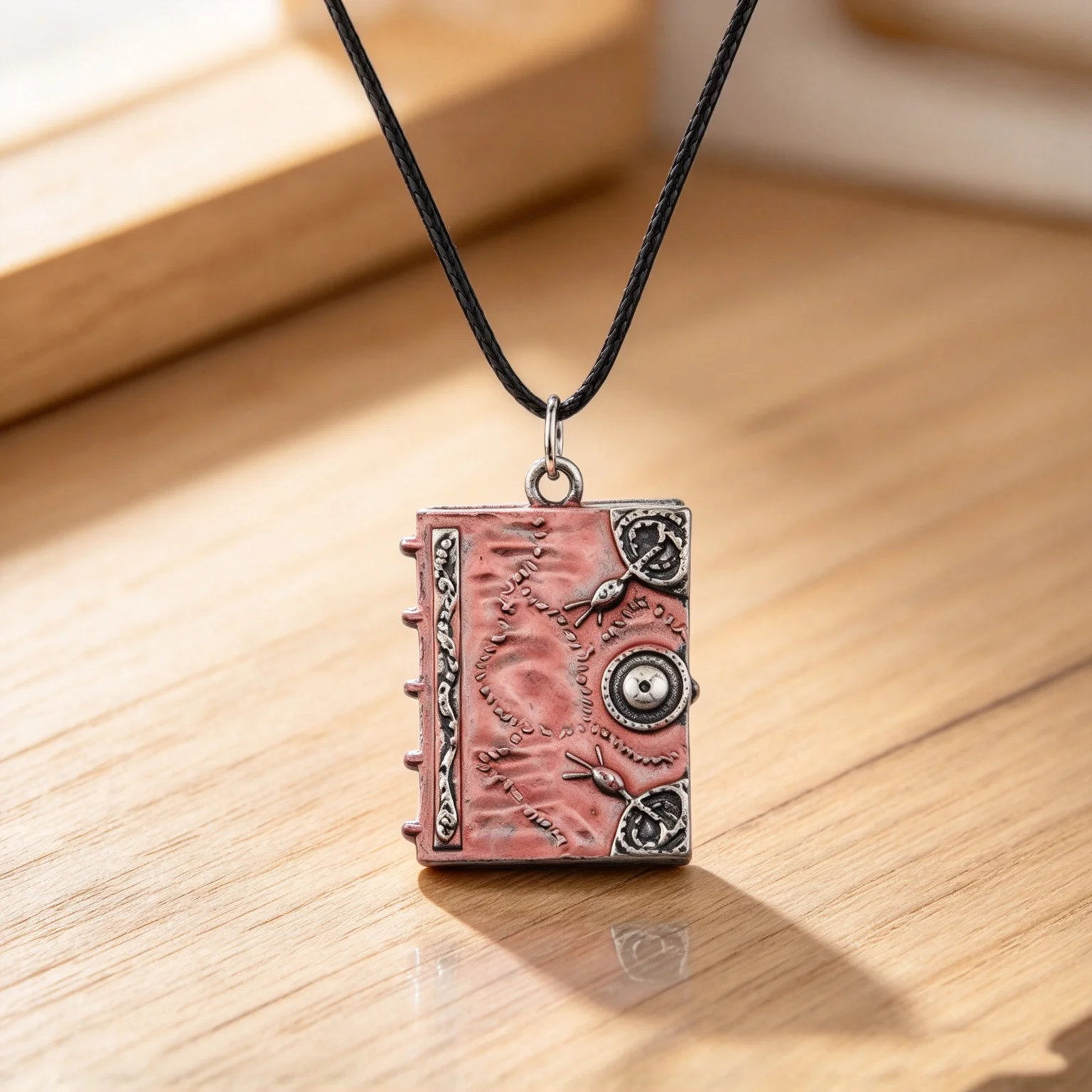 Retro 3D Magic Spell Book Necklace Embossed Witch Book Pendant Fantasy Costume Charm Jewelry Gift