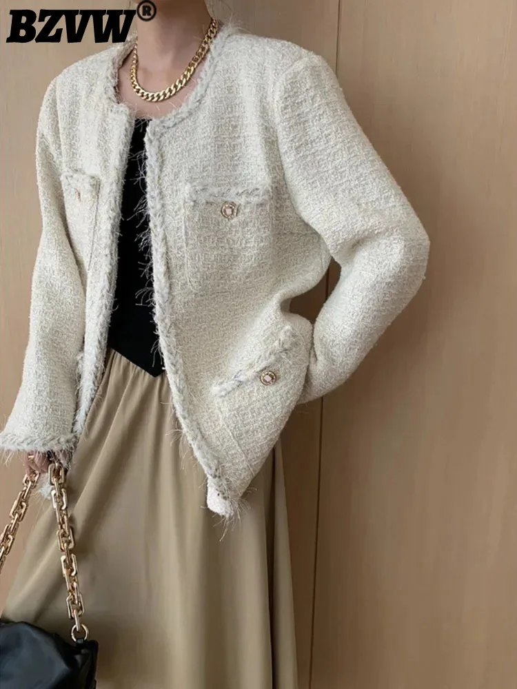 BZVW Cardigan a contrasto di colore a maniche lunghe con scollo a o in lana intrecciata francese moda 2024 autunno femminile nuovo abbigliamento 25 a8552