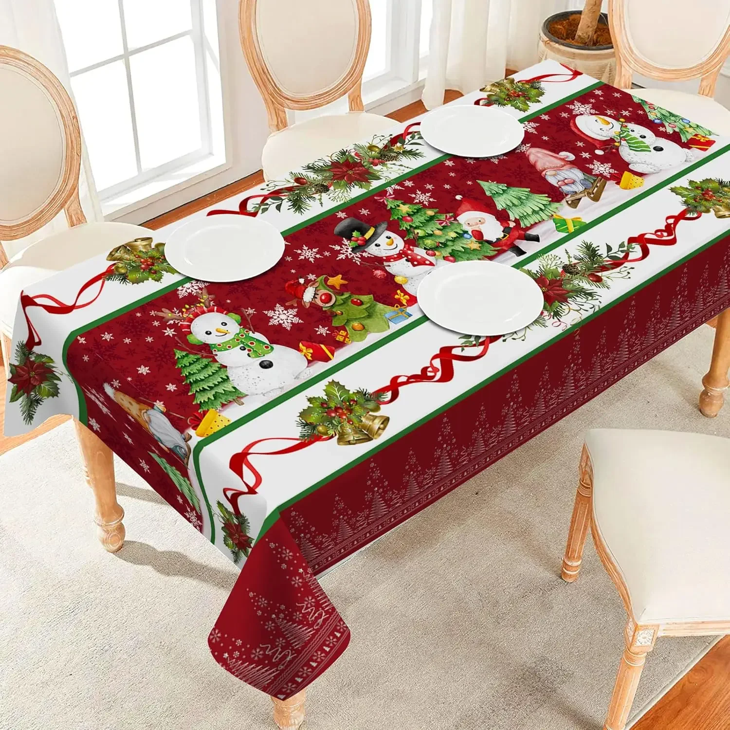 Winter Christmas Poinsettia Printed Tablecloths Party Decor Xmas Tree Snowflake Rectangle Table Covers Dining Room Table Decor