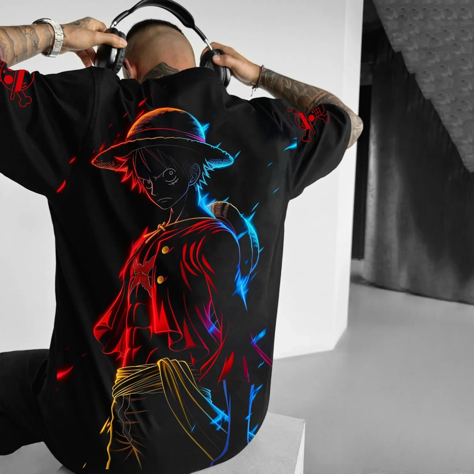 

One Piece Luffy Printed Cotton Short-sleeved American Loose Men's and Women's Summer Breathable Sports Round-neck T-shirt