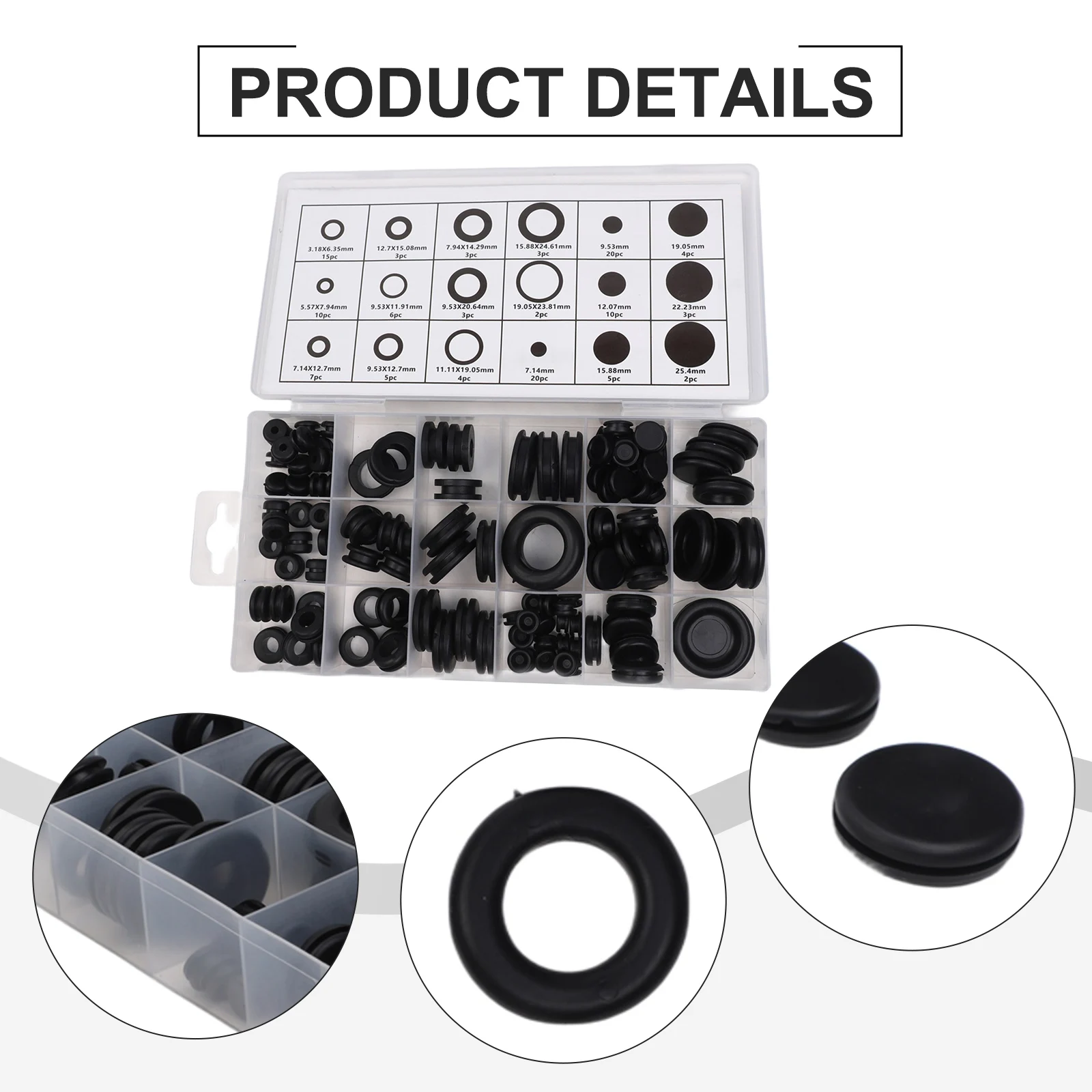 Rubber Gasket Fastener Kit 125pcs for Car for Air Conditioning System with Retaining Rings for Repair and Replacement