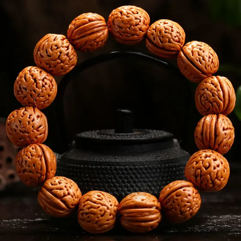 

Walnut Bracelet Wild Peach Hu Brain Pattern Peach Kernel Bracelet Wen Play Small Walnut Jewelry Men's and Women's Peach Beads