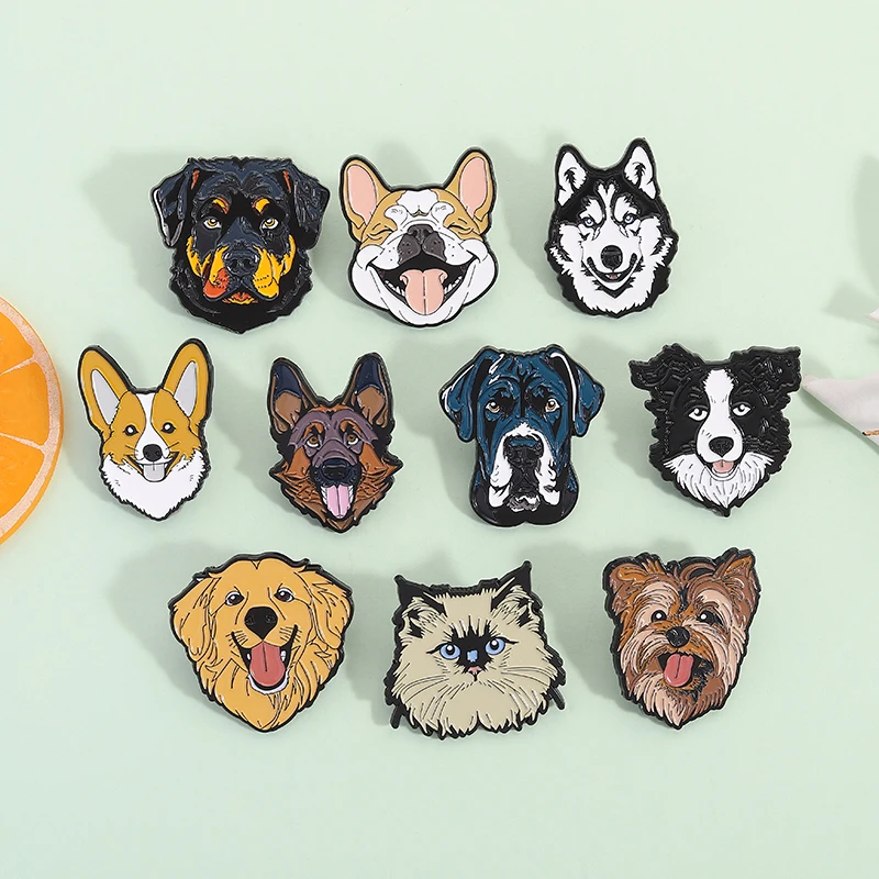 Cute Pet Dog Enamel Pins Golden Retriever French Bulldog Cartoon Animal Brooches Lapel Backpack Badge Jewelry Gifts For Friends