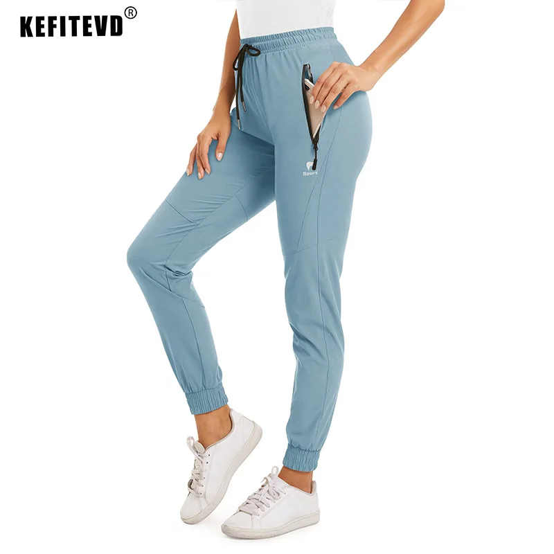 KEFITEVD Women Quick Drying Sport Pants Lightweight Elastic Waist Drawstring Trousers Jogger Gym Yoga Running Training Pants