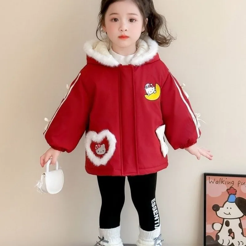 

Hello Kitty Anime Kawaii Sanrio Warm Fashion Sweet Fleece Jacket Cute Cartoon Children Warm Coat Clothes Birthday Gifts