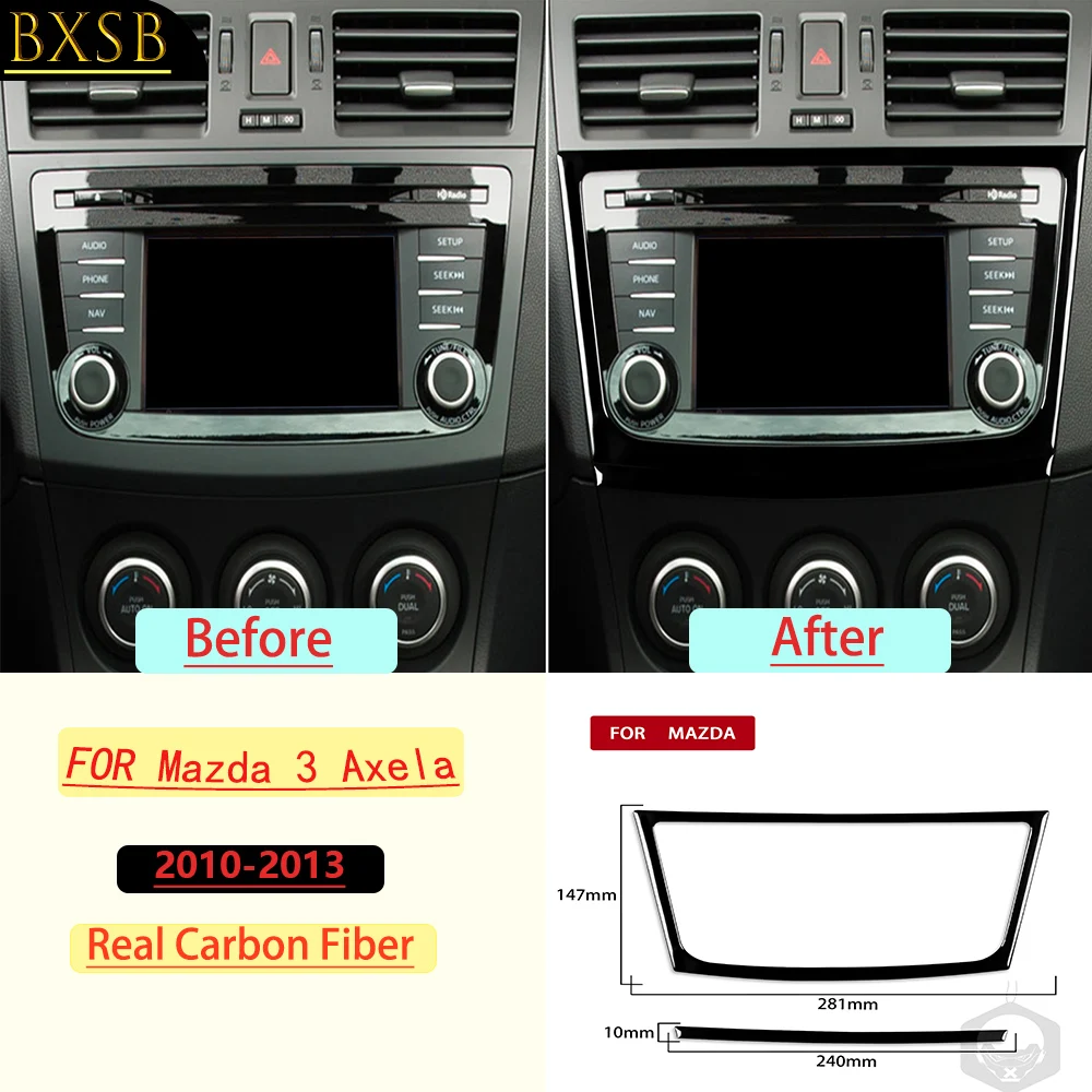 Для Mazda 3 Axela 2010-2013: накладка на центральную консоль, рамка навигационной системы, декоративные наклейки из настоящего карбона, аксессуары для интерьера автомобиля