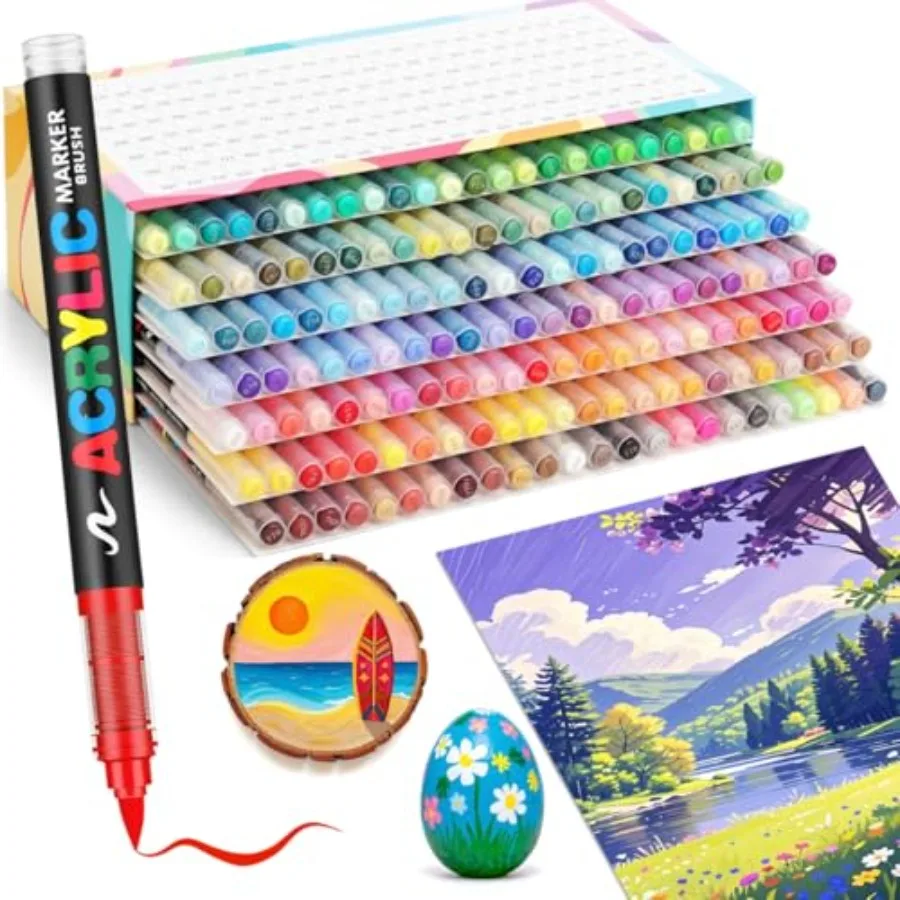 

168 Acrylic Paint Markers, Brush Tip Acrylic Paint Pens, Quick-Drying Waterproof Ink, for Rock Painting Plastic Wood Canvas Gla