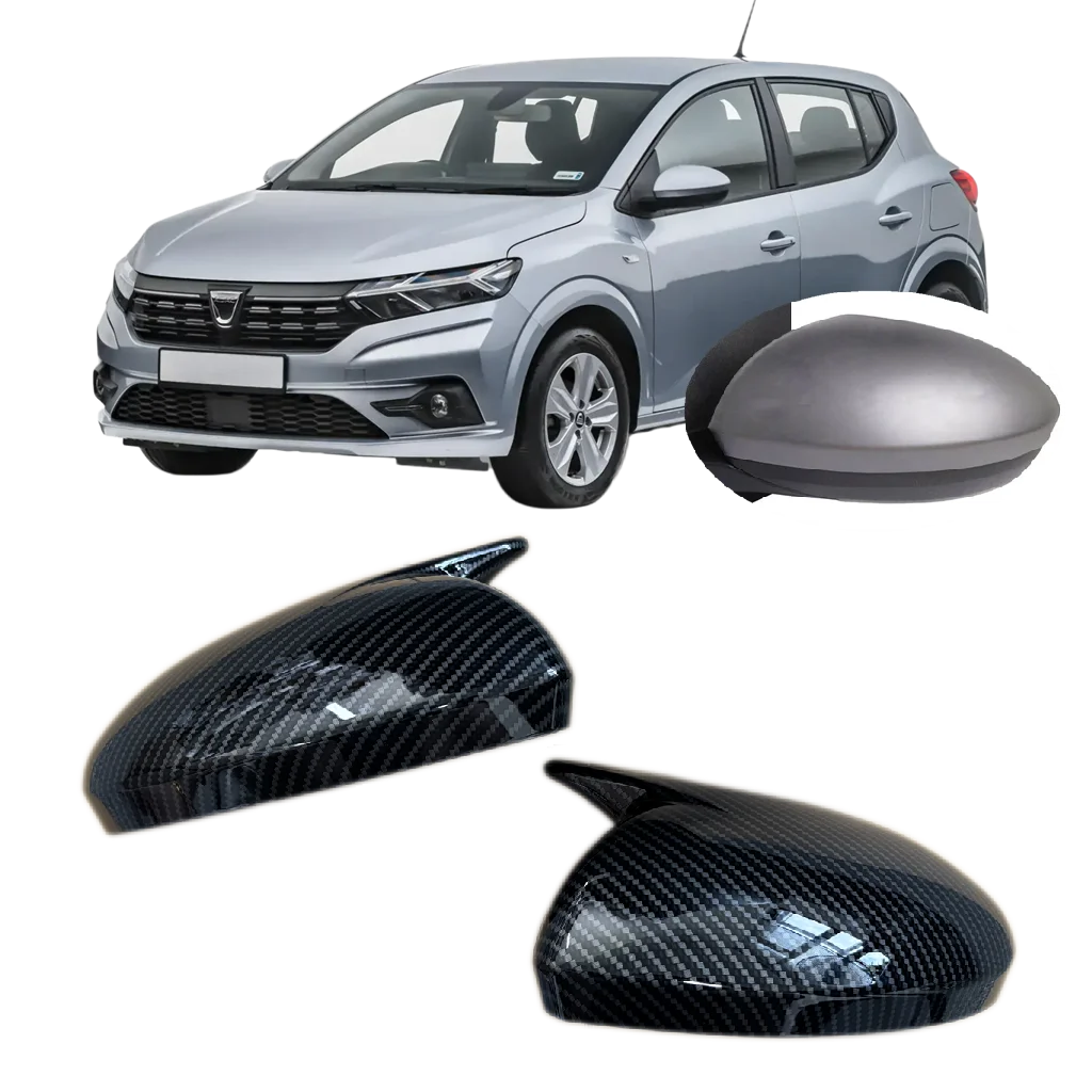 

for Dacia Sandero Stepway MK3 2021 2022 2023 2024 2025 Carbon Fiber Hydro-dipped Horn Style Side Mirror Housing Stick-on Cap