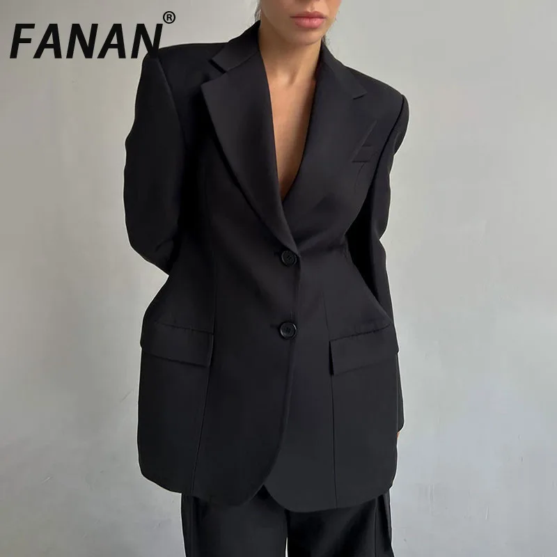 

FANAN Office Lady Gathered Waist Blazer For Women Fashion Notched Collar Single Breasted Jacket 2025 Spring New Clothing