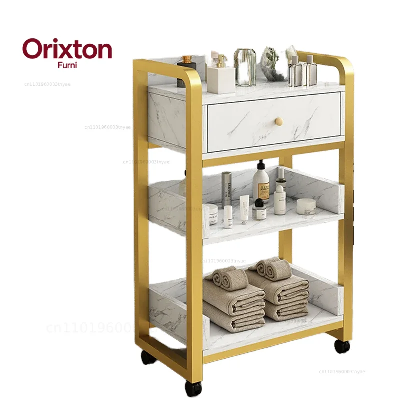 Modern Gold White Salon Trolley Removable Beauty Makeup Storage Hair Salon Trolley Cart Tool Cabinet