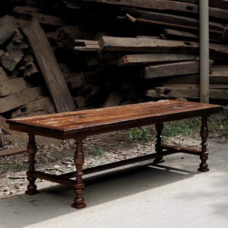 Retro long table old floor weathered surface solid wood dining table